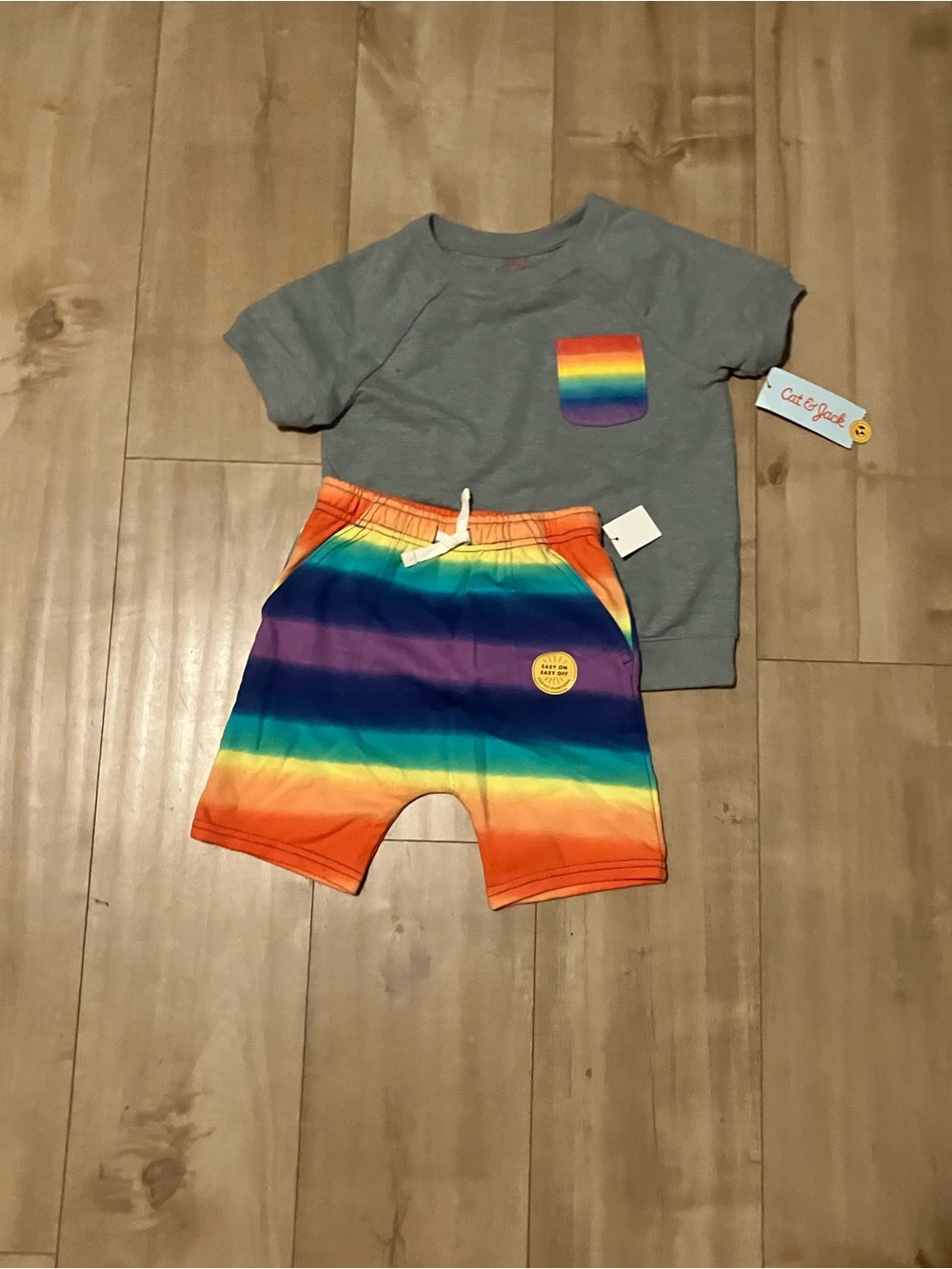 Cat & Jack Rainbow Stripe Shorts with Orange, Yellow, Green, Blue, Purple